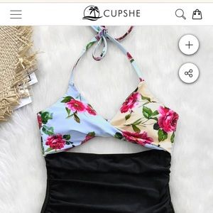 CUPSHE Floral and Black twist one piece